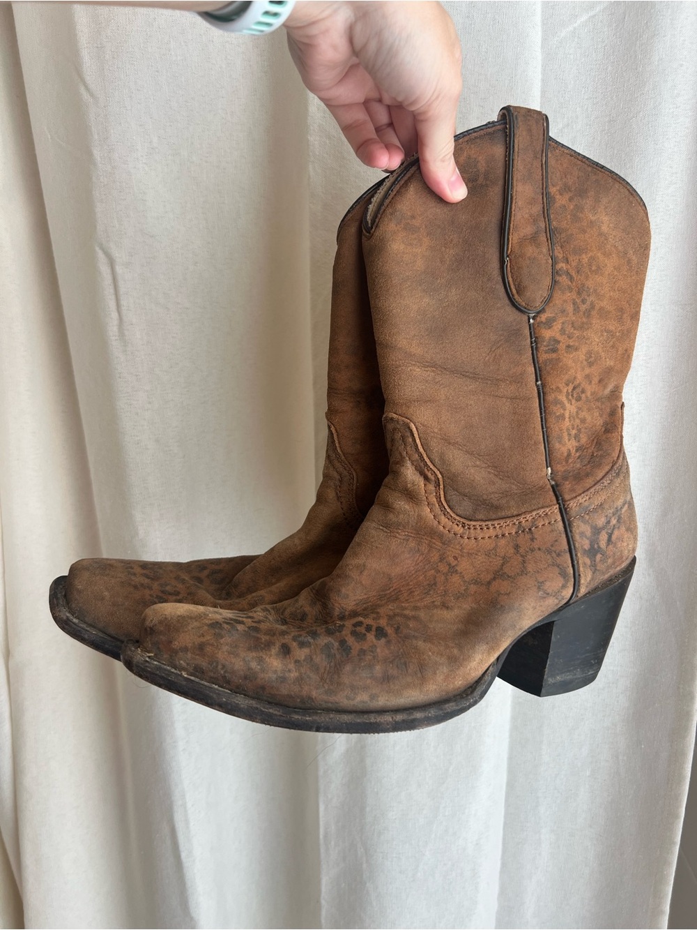 Corral Tan Leather Cowboy Boots Cheetah Print